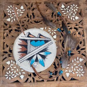 Vintage Indigenous Artisan Made Suede Medicine Shield Dream Catcher. Feathers.